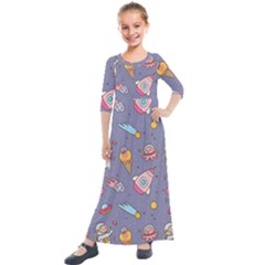 Outer Space Seamless Background Kids  Quarter Sleeve Maxi Dress by Vaneshart