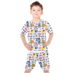Monster Cool Seamless Pattern Kids  Tee And Shorts Set by Vaneshart