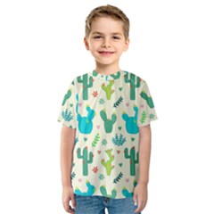 Cactus Succulents Floral Seamless Pattern Kids  Sport Mesh Tee