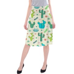 Cactus Succulents Floral Seamless Pattern Midi Beach Skirt by Vaneshart