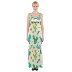 Cactus Succulents Floral Seamless Pattern Thigh Split Maxi Dress