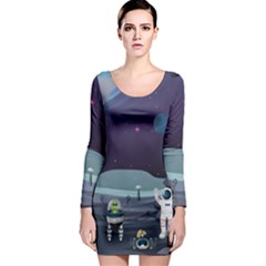 Alien Astronaut Scene Long Sleeve Bodycon Dress