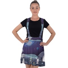 Alien Astronaut Scene Velvet Suspender Skater Skirt