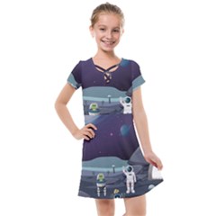 Alien Astronaut Scene Kids  Cross Web Dress by Vaneshart