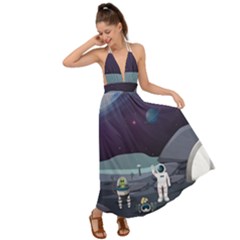 Alien Astronaut Scene Backless Maxi Beach Dress by Vaneshart