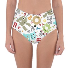 Seamless Pattern Vector With Funny Robots Cartoon Reversible High-waist Bikini Bottoms by Vaneshart