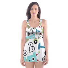 Seamless Pattern Vector With Funny Robots Cartoon Skater Dress Swimsuit by Vaneshart