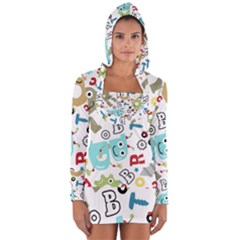 Seamless Pattern Vector With Funny Robots Cartoon Long Sleeve Hooded T-shirt