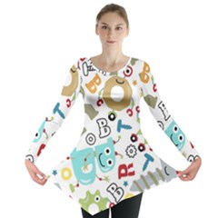 Seamless Pattern Vector With Funny Robots Cartoon Long Sleeve Tunic 