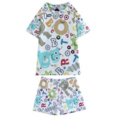 Seamless Pattern Vector With Funny Robots Cartoon Kids  Swim Tee And Shorts Set