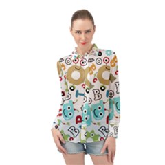 Seamless Pattern Vector With Funny Robots Cartoon Long Sleeve Chiffon Shirt