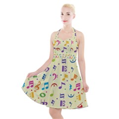 Seamless Pattern Musical Note Doodle Symbol Halter Party Swing Dress  by Vaneshart