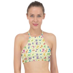 Seamless Pattern Musical Note Doodle Symbol Racer Front Bikini Top by Vaneshart