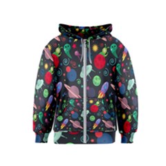 Cosmos Ufo Concept Seamless Pattern Kids  Zipper Hoodie by Vaneshart