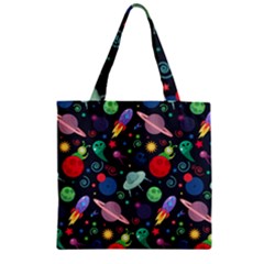 Cosmos Ufo Concept Seamless Pattern Zipper Grocery Tote Bag