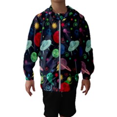 Cosmos Ufo Concept Seamless Pattern Kids  Hooded Windbreaker