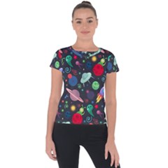 Cosmos Ufo Concept Seamless Pattern Short Sleeve Sports Top  by Vaneshart