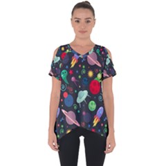 Cosmos Ufo Concept Seamless Pattern Cut Out Side Drop Tee by Vaneshart