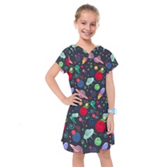 Cosmos Ufo Concept Seamless Pattern Kids  Drop Waist Dress