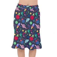 Cosmos Ufo Concept Seamless Pattern Short Mermaid Skirt