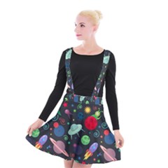 Cosmos Ufo Concept Seamless Pattern Suspender Skater Skirt by Vaneshart