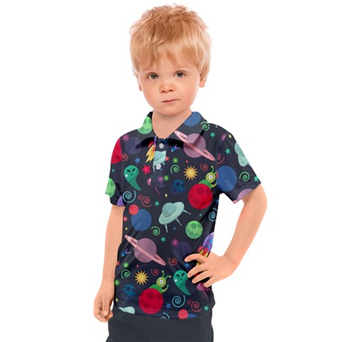 Cosmos Ufo Concept Seamless Pattern Kids  Polo Tee by Vaneshart