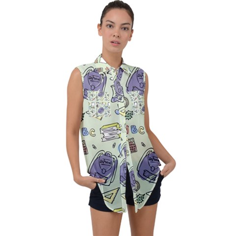 Hand Drawn Pattern School Sleeveless Chiffon Button Shirt by Vaneshart