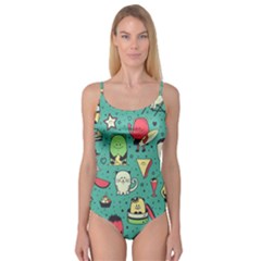 Seamless Pattern With Funny Monsters Cartoon Hand Drawn Characters Unusual Creatures Camisole Leotard 