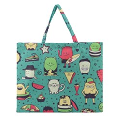 Seamless Pattern With Funny Monsters Cartoon Hand Drawn Characters Unusual Creatures Zipper Large Tote Bag by Vaneshart