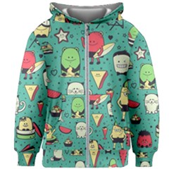 Seamless Pattern With Funny Monsters Cartoon Hand Drawn Characters Unusual Creatures Kids  Zipper Hoodie Without Drawstring by Vaneshart