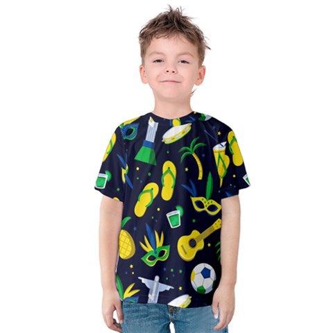 Seamless Brazilian Carnival Pattern With Musical Instruments Kids  Cotton Tee by Vaneshart