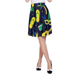 Seamless Brazilian Carnival Pattern With Musical Instruments A-line Skirt