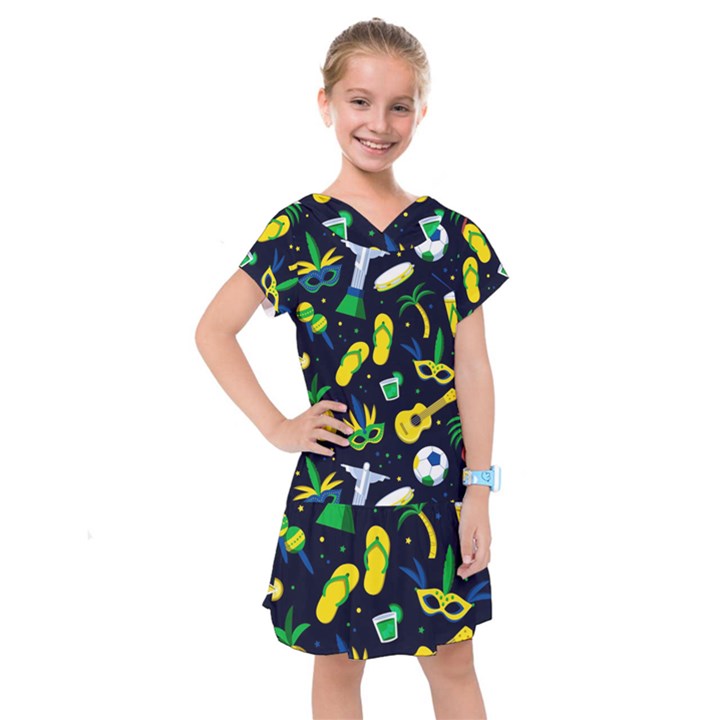 Seamless Brazilian Carnival Pattern With Musical Instruments Kids  Drop Waist Dress