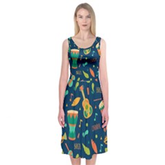 Brazil Musical Instruments Seamless Carnival Pattern Midi Sleeveless Dress