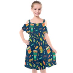 Brazil Musical Instruments Seamless Carnival Pattern Kids  Cut Out Shoulders Chiffon Dress by Vaneshart