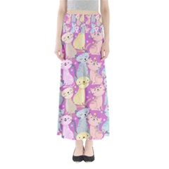 Colorful Cute Cat Seamless Pattern Purple Background Full Length Maxi Skirt