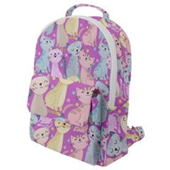 Colorful Cute Cat Seamless Pattern Purple Background Flap Pocket Backpack (small) by Vaneshart