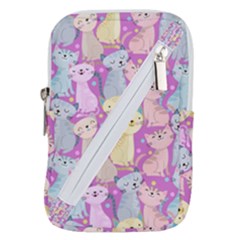 Colorful Cute Cat Seamless Pattern Purple Background Belt Pouch Bag (large)