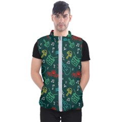 Guitars Musical Notes Seamless Carnival Pattern Men s Puffer Vest by Vaneshart