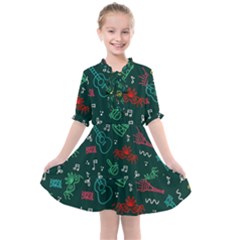 Guitars Musical Notes Seamless Carnival Pattern Kids  All Frills Chiffon Dress by Vaneshart