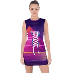 Egyptian Pyramids Night Landscape Cartoon Lace Up Front Bodycon Dress by Vaneshart