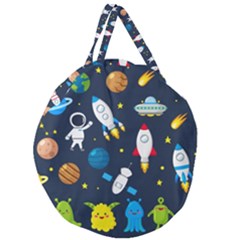 Big Set Cute Astronauts Space Planets Stars Aliens Rockets Ufo Constellations Satellite Moon Rover V Giant Round Zipper Tote by Vaneshart