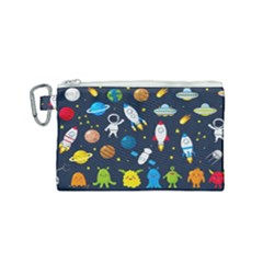 Big Set Cute Astronauts Space Planets Stars Aliens Rockets Ufo Constellations Satellite Moon Rover V Canvas Cosmetic Bag (small) by Vaneshart