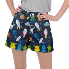 Big Set Cute Astronauts Space Planets Stars Aliens Rockets Ufo Constellations Satellite Moon Rover V Ripstop Shorts by Vaneshart