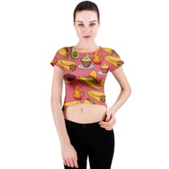 Seamless Pattern Mexican Food Hat Traditional Crew Neck Crop Top by Vaneshart