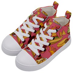 Seamless Pattern Mexican Food Hat Traditional Kids  Mid-top Canvas Sneakers by Vaneshart