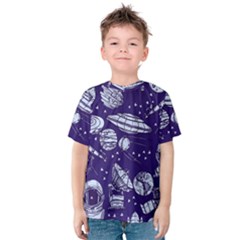 Space Sketch Seamless Pattern Kids  Cotton Tee