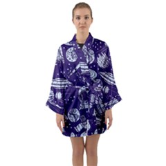 Space Sketch Seamless Pattern Long Sleeve Satin Kimono