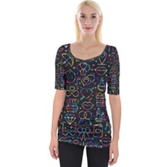 Seamless Pattern With Love Symbols Wide Neckline Tee