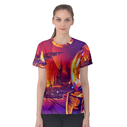 Far Future Human Colonization Women s Sport Mesh Tee by Vaneshart